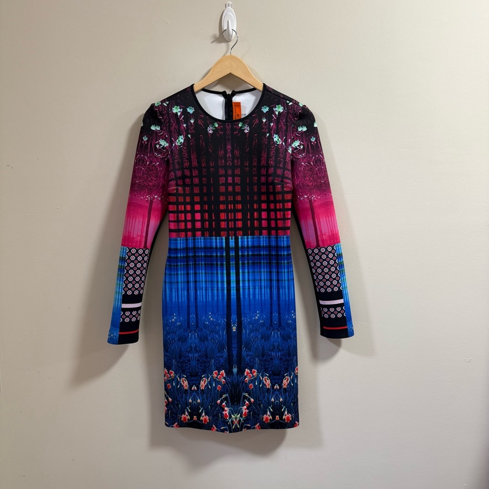 Clover Canyon Med Enchanted Woodlands Neoprene Digital Print Long Sleeve Mini - Picture 9 of 9